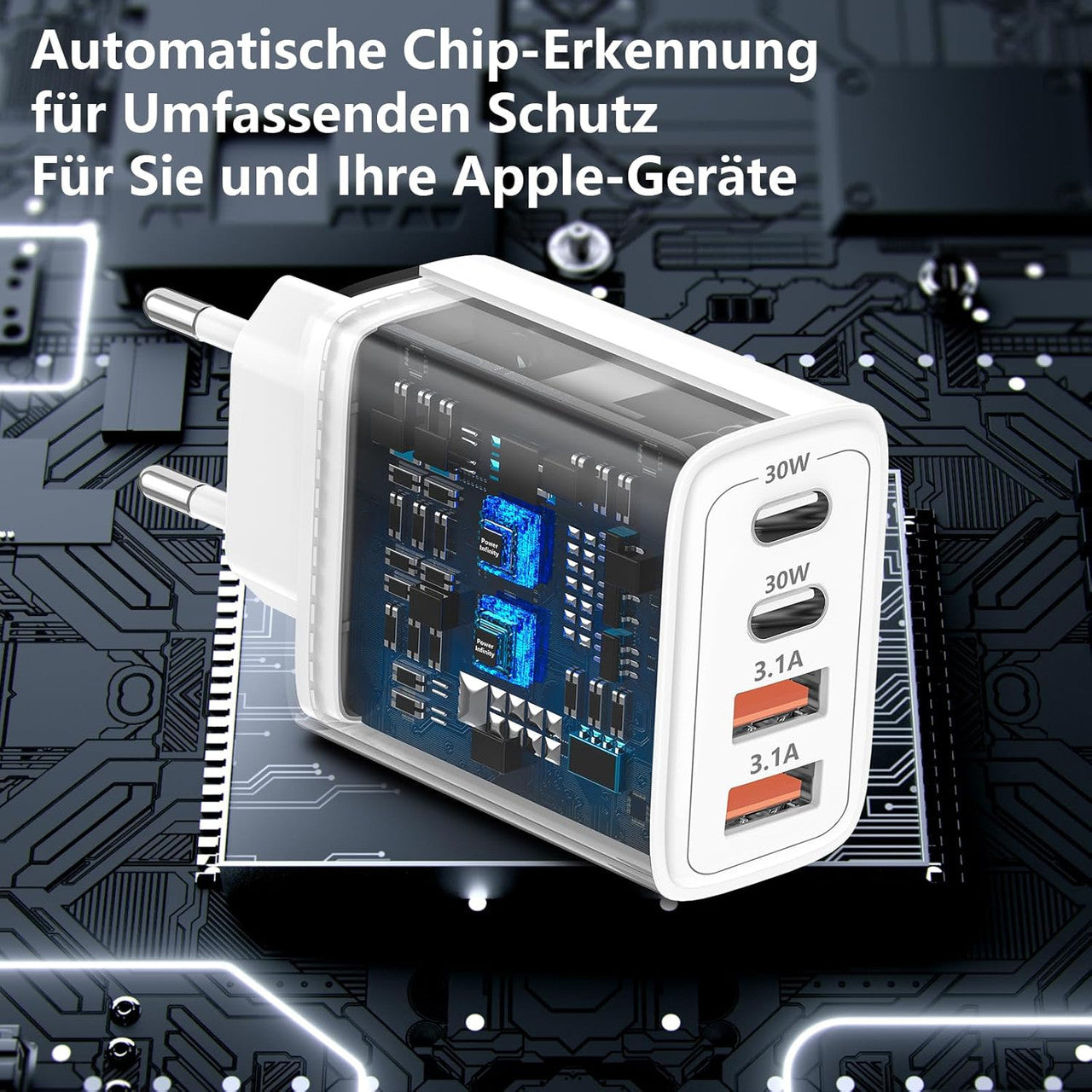 USB C Charger, Rombica 4-Port Multiple Charger with USB-C and USB-A, 60W Fast Charger PD3.0 Power Adapter USB Power Supply for iPhone 17 17 Pro Max 16 15 14 13 12 11 XS XR X, iPad, Samsung, Mobile Phones