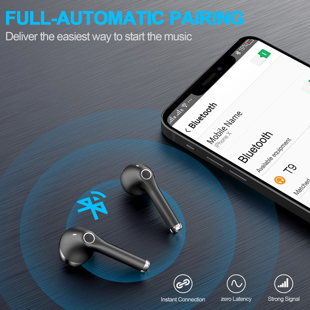 Wireless Earbuds Bluetooth T9, yobola Wireless Headphones HiFi Stereo, IPX5 Waterproof Wireless Earphones Touch Control, Bluetooth Earphones 5.1 Built-in Microphone, USB-C Charging with Sport/Fitness