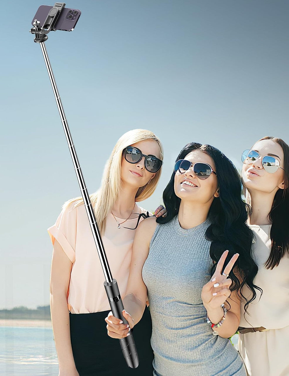 SelfieShow 180 cm Mobile Phone Tripod Stand & Selfie Stick, Universal Phone Holder with Wireless Remote, Black, Compatible with iPhone, Samsung, Huawei & More, Stainless Steel, Cell Phone Tripod