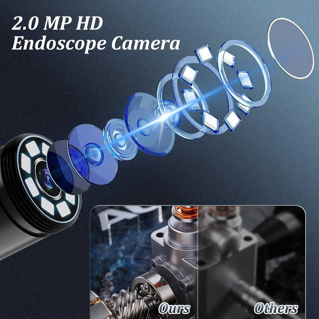 Endoscope Inspection Camera, Ennovor 1920 HD Flexible Rigid Snake Probing Tool, 8 LED Lights No WiFi Snake,Waterproof IP67 Tube Sink Pipe Drain Camera for Android iOS Tablet Samsung (16.4 ft/ 5m)