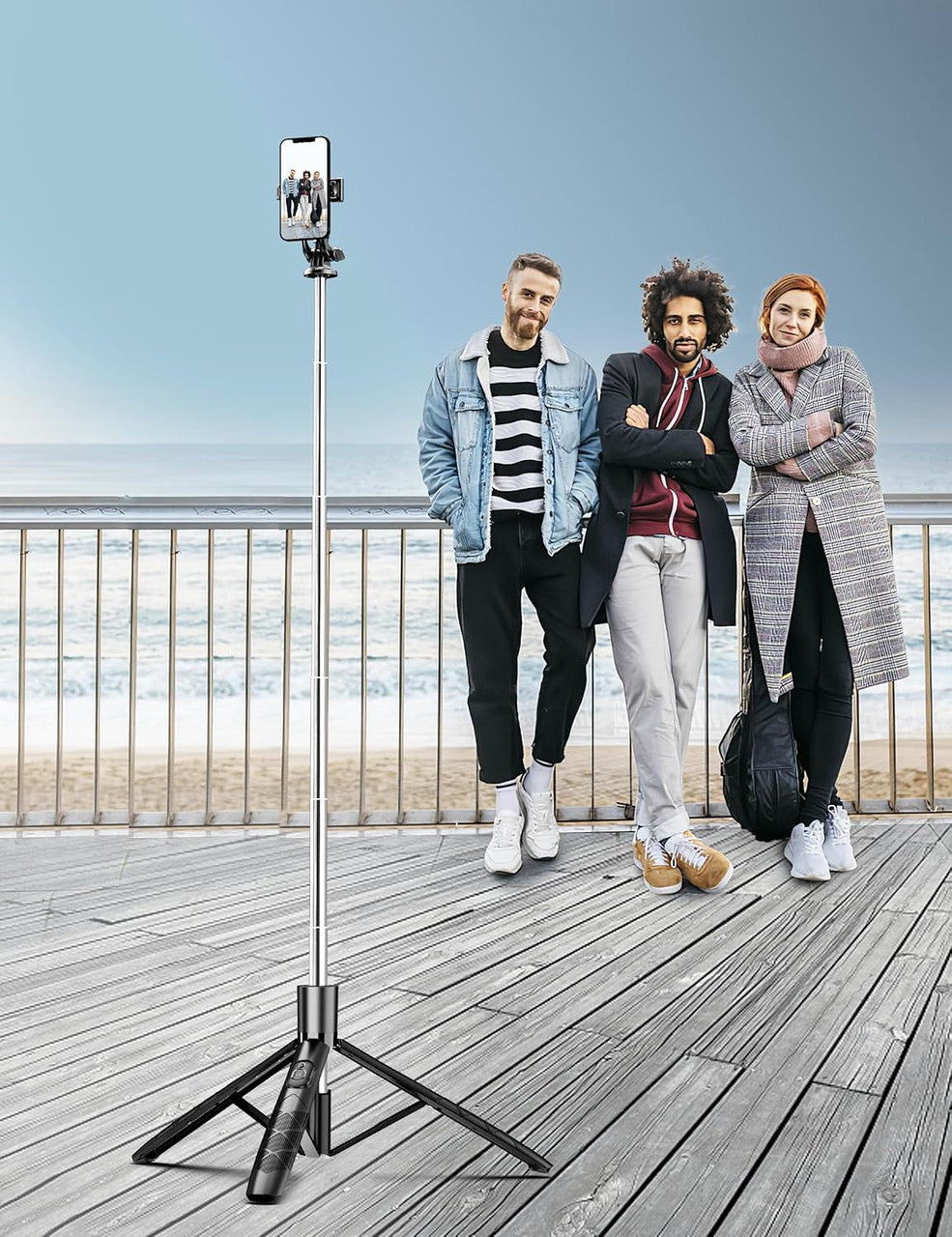 SelfieShow 180 cm Mobile Phone Tripod Stand & Selfie Stick, Universal Phone Holder with Wireless Remote, Black, Compatible with iPhone, Samsung, Huawei & More, Stainless Steel, Cell Phone Tripod