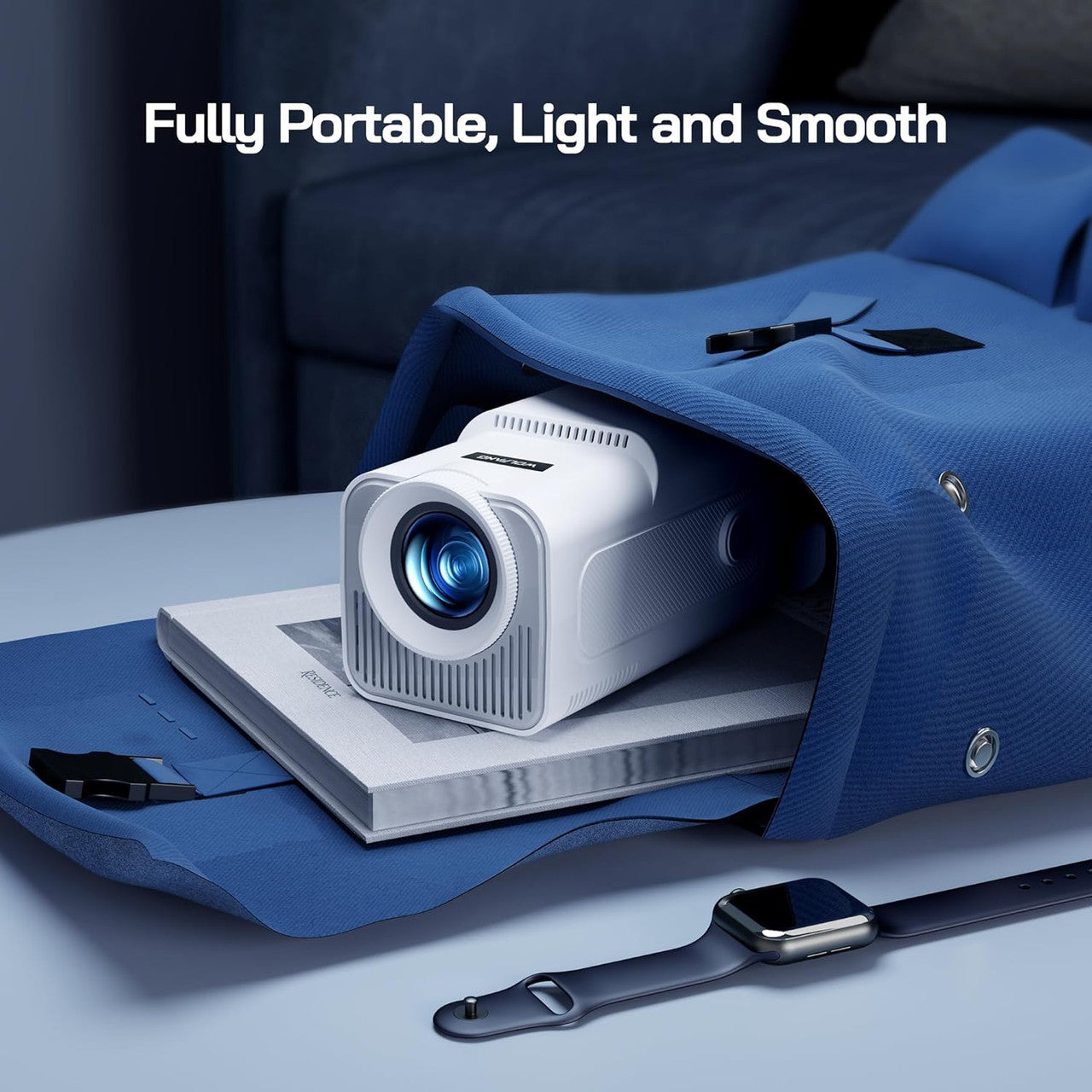 WOLFANG 4K Mini Projector【Built-in Apps/Official Netflix】, 26000 Lumen WiFi 6 Portable Projector with 50% Zoom, 180° Rotatable Smart Home Projector Compatible with TV Stick/iOS/Android/PC/PS5/HDMI/AV