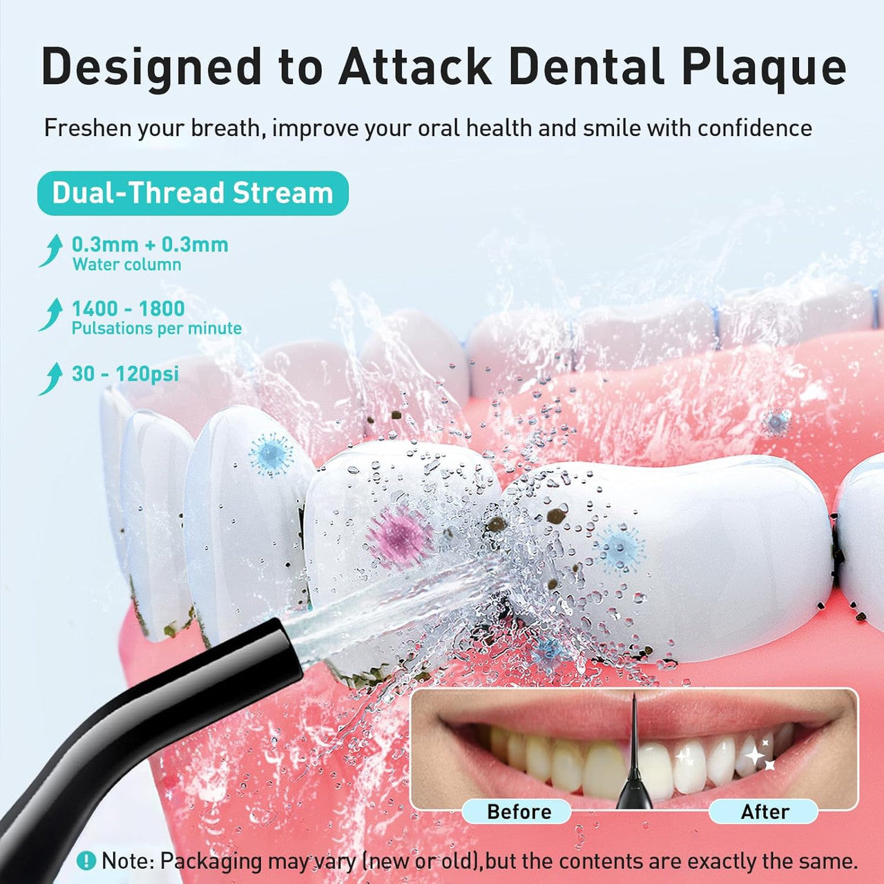 COSLUS Water Dental Flosser Teeth Pick C20(F5020E): Portable Cordless Oral Irrigator 300ML Rechargeable Travel Irrigation Cleaner IPX7 Waterproof Electric Flossing Machine for Teeth Cleaning