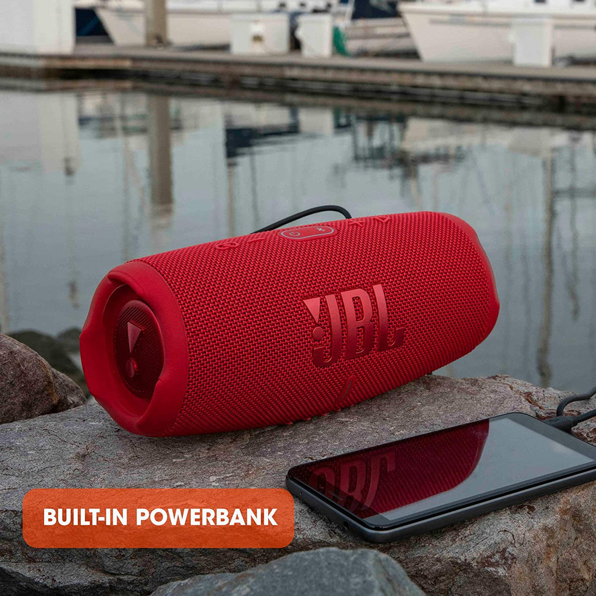 JBL Charge 5, Wireless Portable Bluetooth Speaker with JBL Pro Sound, 20 Hrs Playtime, Powerful Bass Radiators, Built-in 7500mAh Powerbank, PartyBoost, IP67 Water & Dustproof
