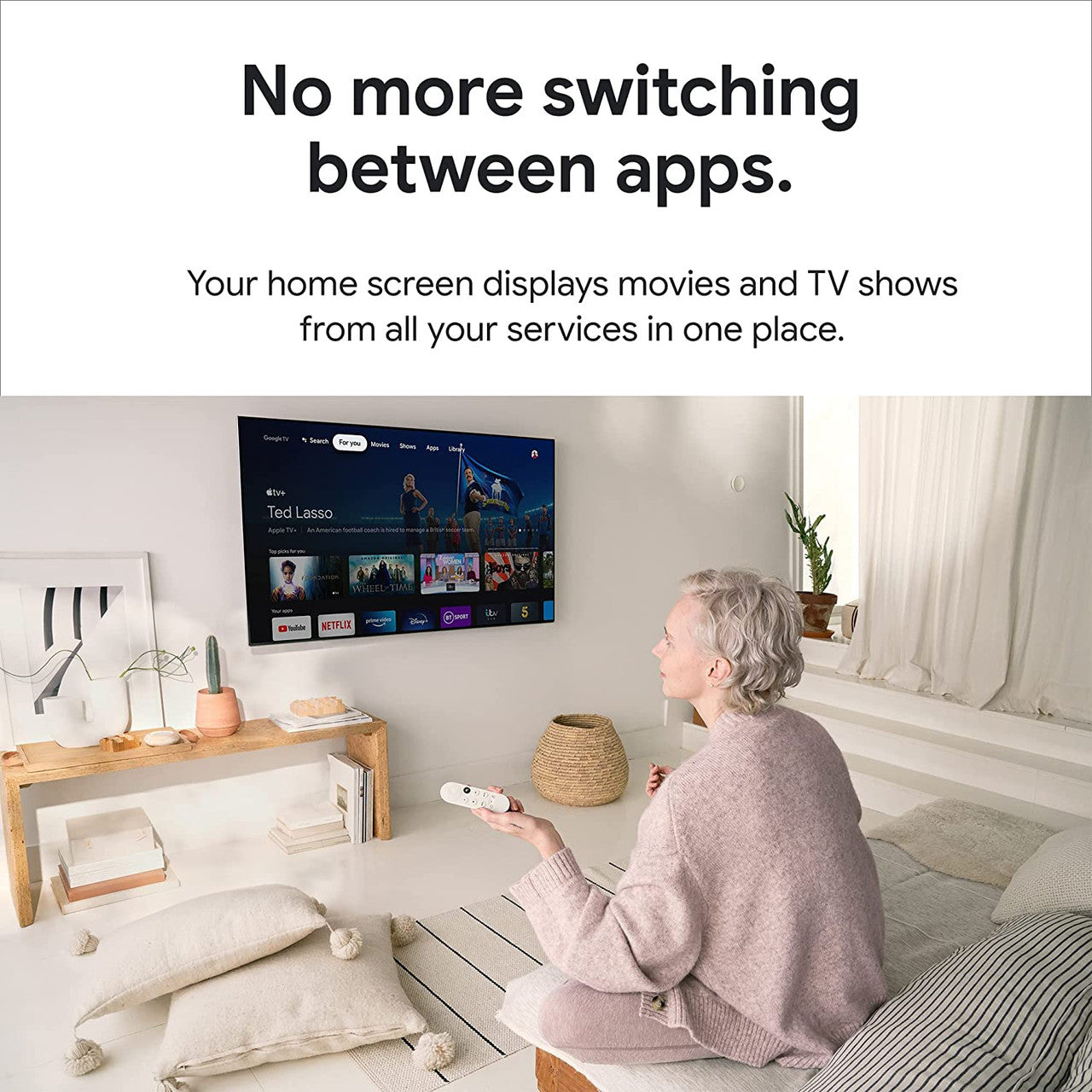 Chromecast with Google TV (HD) Snow – Streaming entertainment on your TV with voice search remote – Watch movies, shows and Netflix