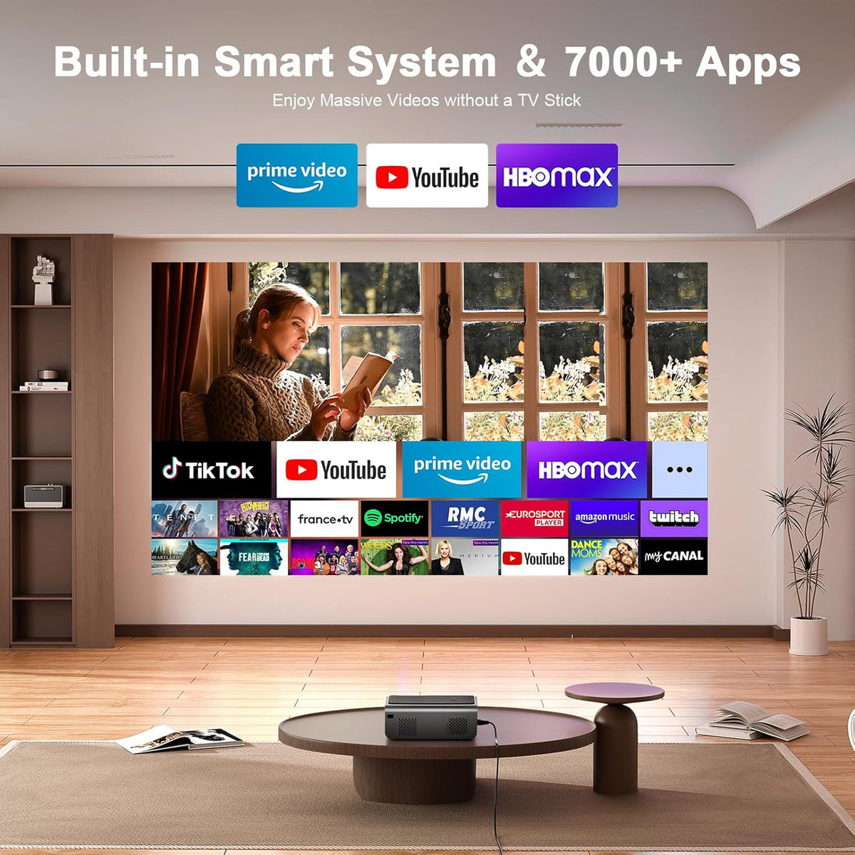 [Built-in -Apps & Auto Focus/Keystone] Smart Projector 4K, VOPLLS 25000L Native 1080P WiFi 6 Bluetooth Outdoor Projector, PPT, 50% Zoom Home Theater Movie Projector for Bedroom/iOS/Android