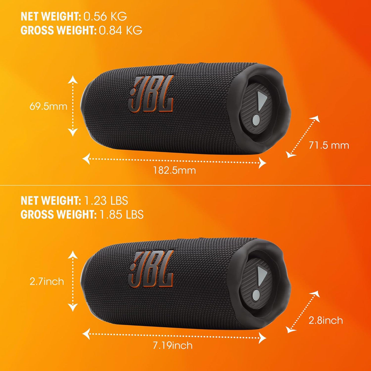 JBL Flip 7, Wireless Portable Bluetooth Speaker, 16 Hours of Playtime, IP68 Waterproof, Dustproof and Drop-Proof, JBL Pro Sound with AI Boost, Auracast Multi-Speaker Connection, Black