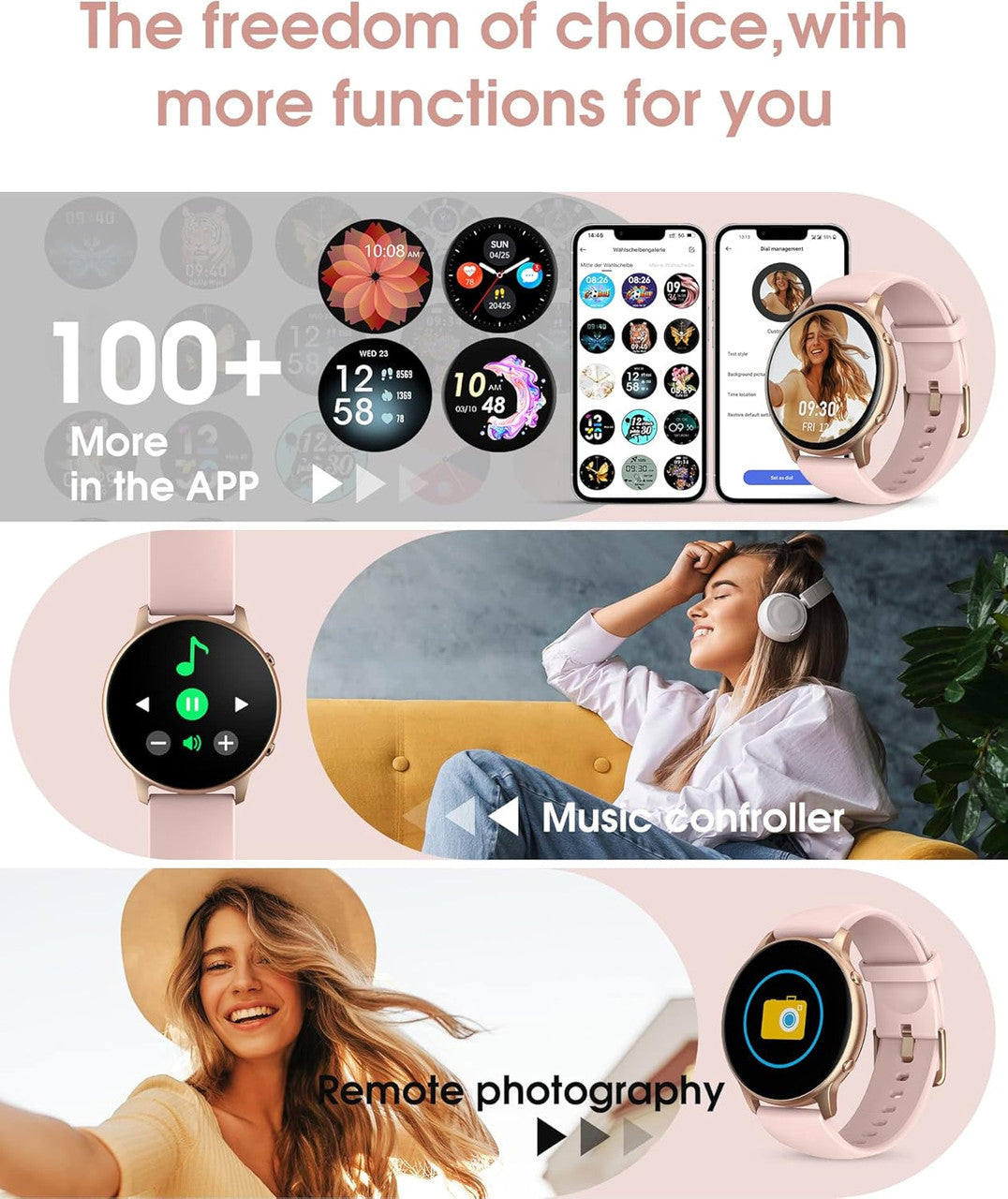 TUYOMA Women's Smart Watch – 1.32 Inch HD Smartwatch for Women, IP68 Waterproof Watch, DIY Dial, Oximeter, Sleep Monitor, Heart Rate Monitor, Pedometer, for Android iOS