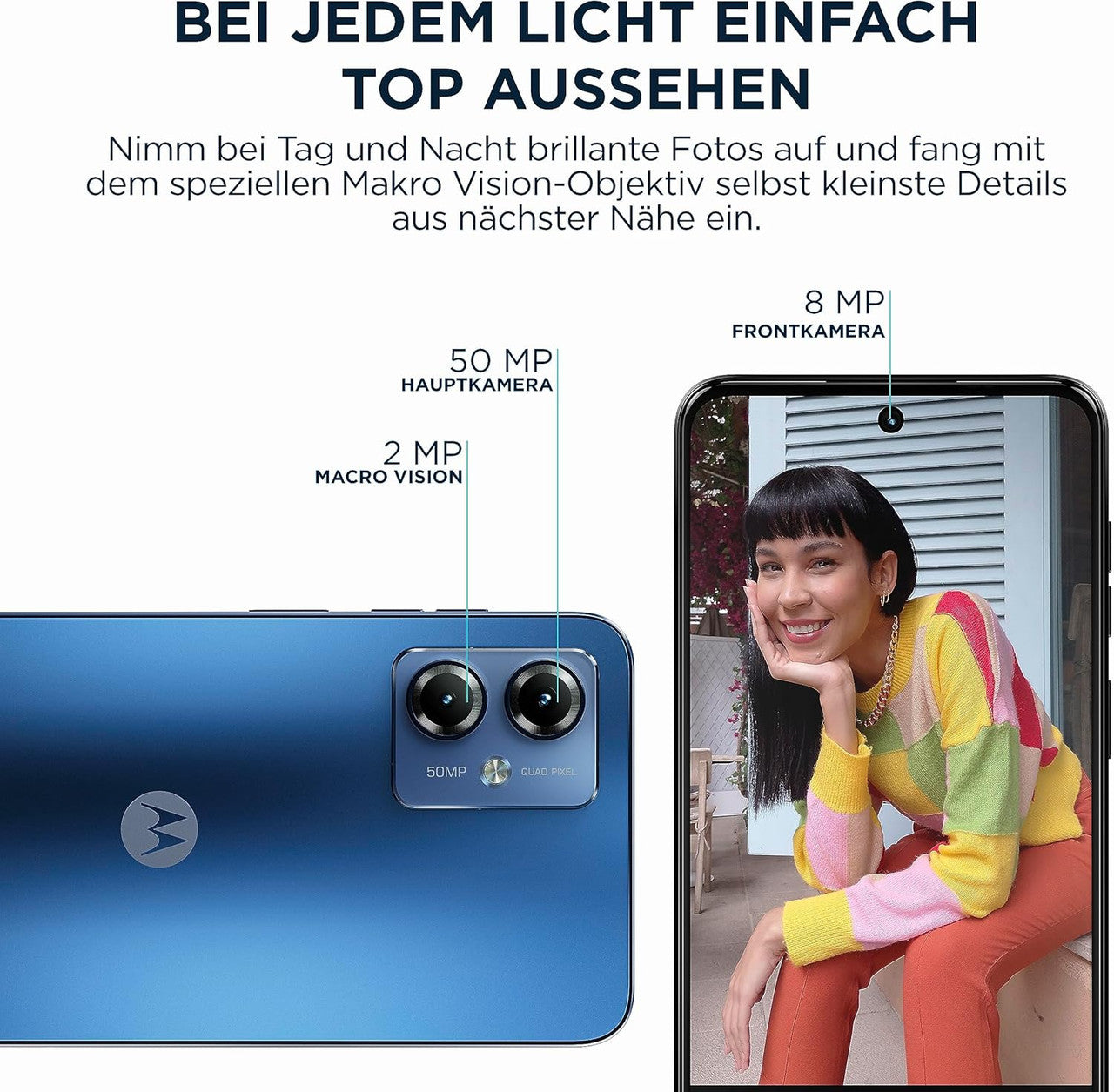 Motorola Moto g14 Smartphone (6.5 Inch (16.5 cm) FHD+ Display, 50 MP Front Camera, 4/128 GB, 5000 mAh, Android 13) Sky Blue, includes Protective Cover and Car Adaptor