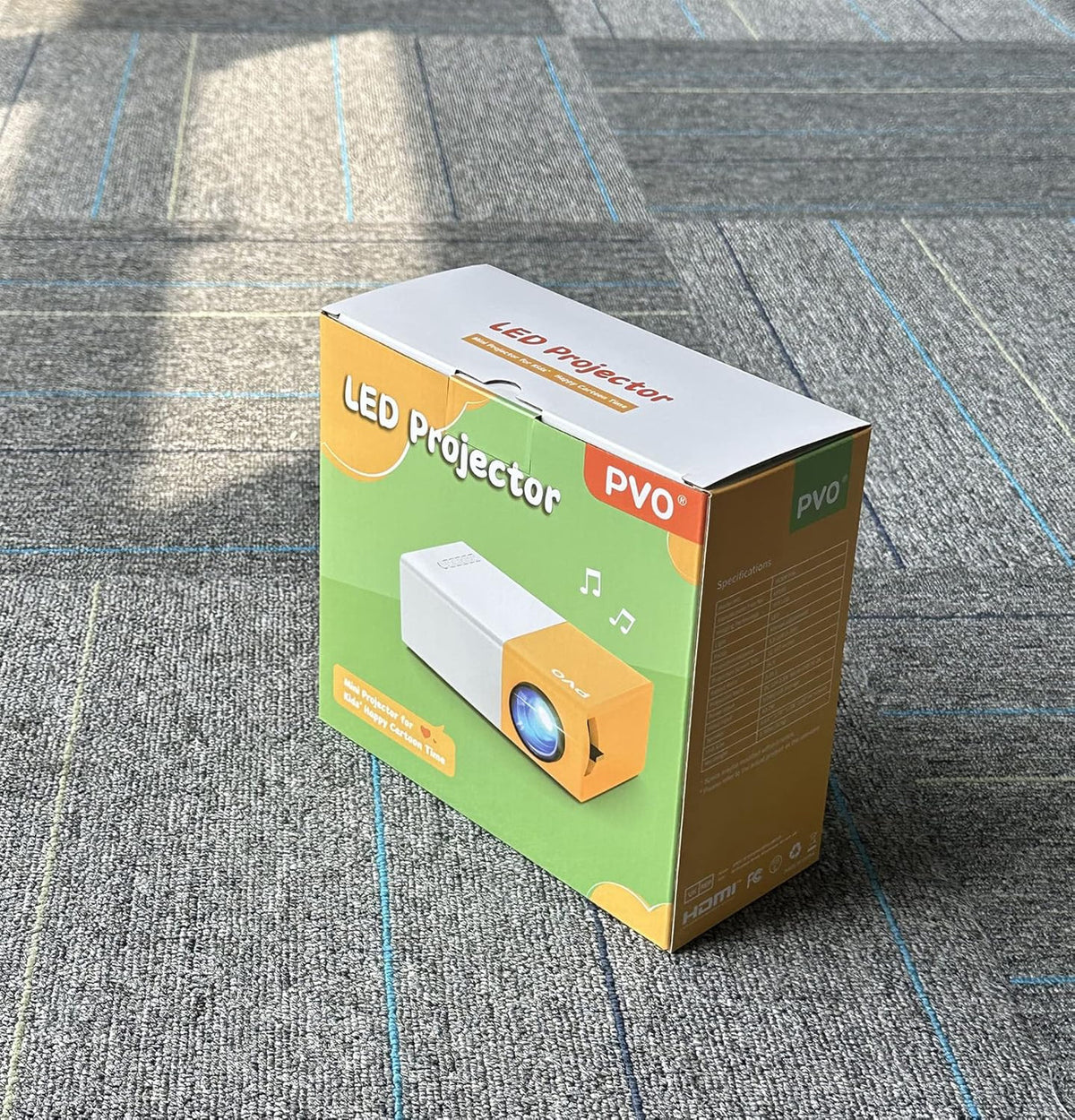 PVO Mini Projector Portable for Cartoon, Outdoor Video Projectors, LED Pico Movie Projectors for Home Theater, Kids Gift, Smartphone Can Directly Mirror to The Projector via Data Cable