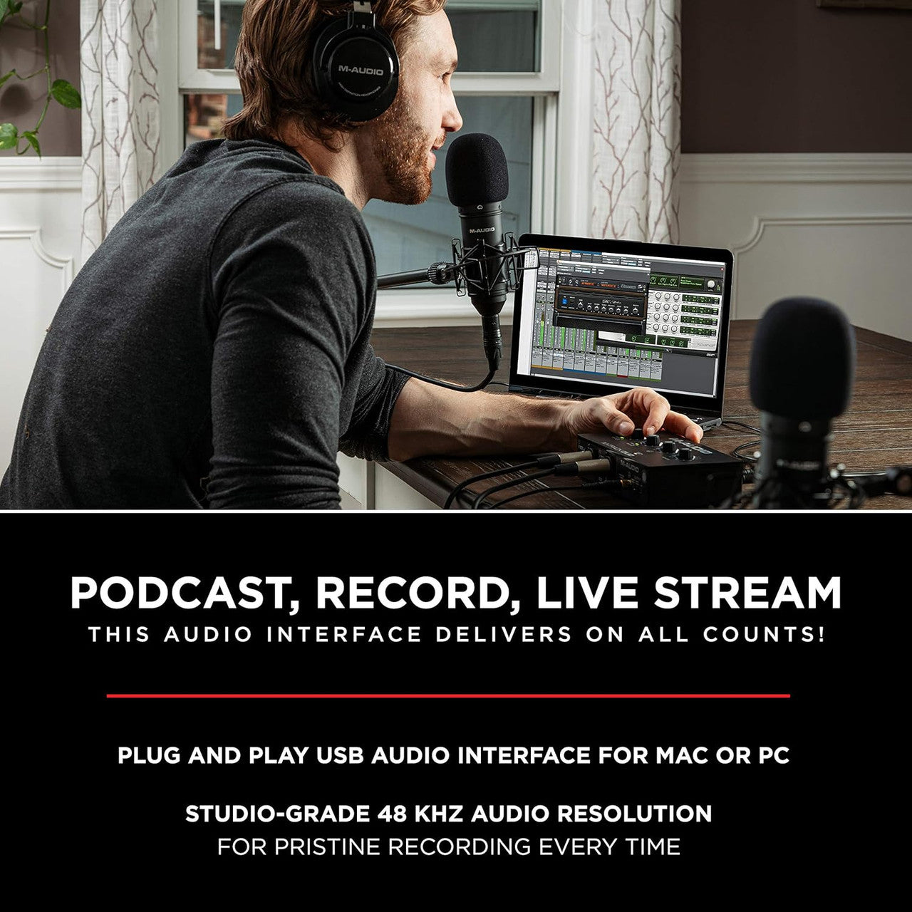M-AUDIO HDH40 - Over Ear Studio Headphones with Closed Back Design, Flexible Headband and 2.7m Cable for Studio Monitoring, Podcasting and Recording