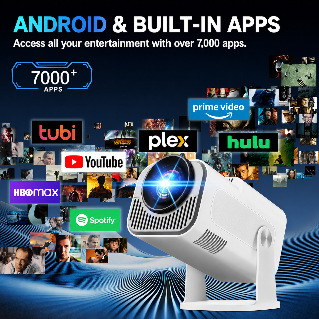 [Integrated App & 2026 Upgraded] 1080P 4K Projector with WiFi 6 Bluetooth 5.2 Mini Portable Projector Supports 270° Rotatable Auto Keystone Projector TV Stick/USB/HDMI/PC with HDMI Cable & Mouse, White.