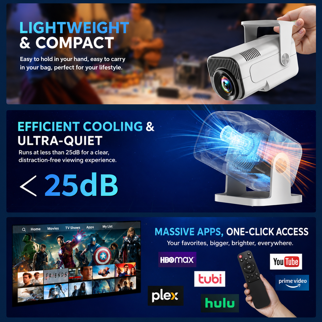 [Integrated App & 2026 Upgraded] 1080P 4K Projector with WiFi 6 Bluetooth 5.2 Mini Portable Projector Supports 270° Rotatable Auto Keystone Projector TV Stick/USB/HDMI/PC with HDMI Cable & Mouse, White.