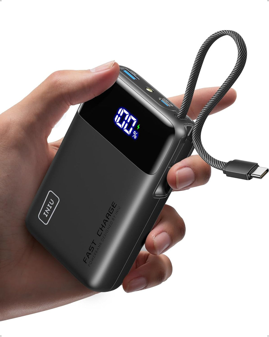 INIU P51L External Battery 20000mAh, Small 45W PD Quick Charge Power Bank with Built-in USB-C Cable, Authorized in Airplane Portable Battery for iPhone 17 16 Pro Max Samsung S26 S25 Xiaomi iPad etc