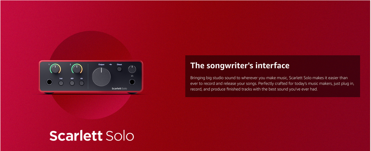 Focusrite Scarlett Solo 4th Gen USB Audio Interface, for the Guitarist, Vocalist, or Producer — High-Fidelity, Studio Quality Recording, and All the Software You Need to Record