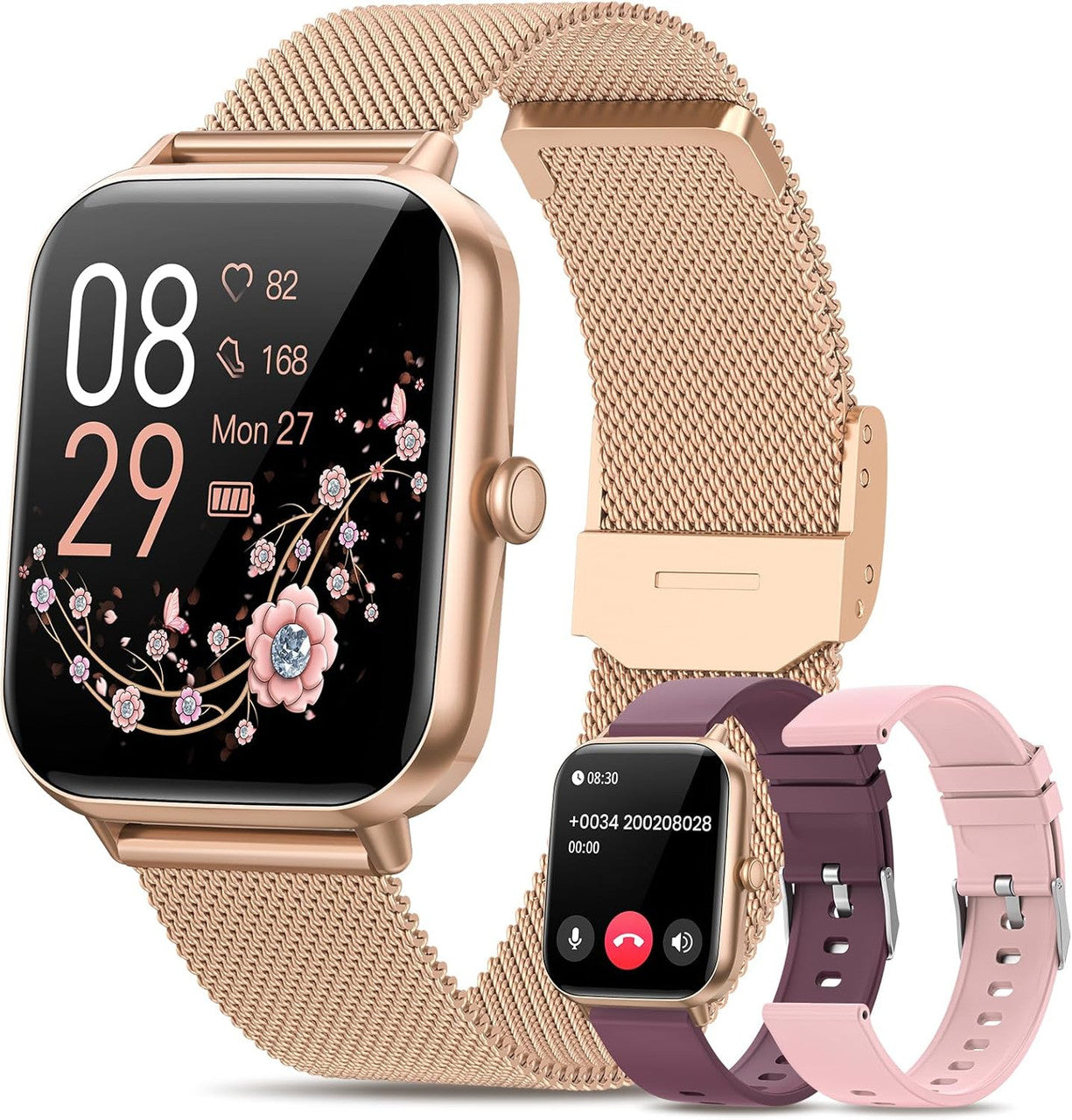 RUXINGX Women's Smartwatch with Calls, 1.83 Inches Smartwatch with 3 Straps, Female Physiology Sleep Heart Rate Monitor SpO2 IP68, 20+ Sport