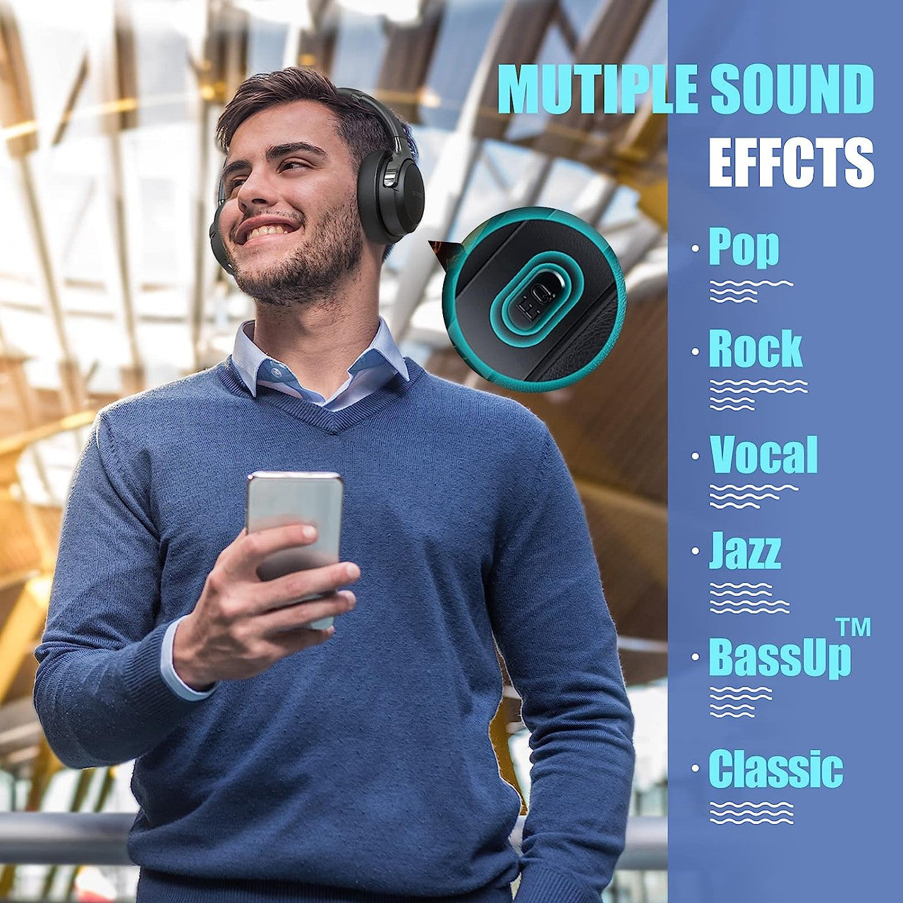 BERIBES Bluetooth Over Ear Headphones, 65 Hours Headphones, Wireless Bluetooth with 3 EQ Modes, HiFi Stereo, Built-in Microphone, Foldable Wireless Headphones for Mobile Phones/iPad/Laptops/PC, Black