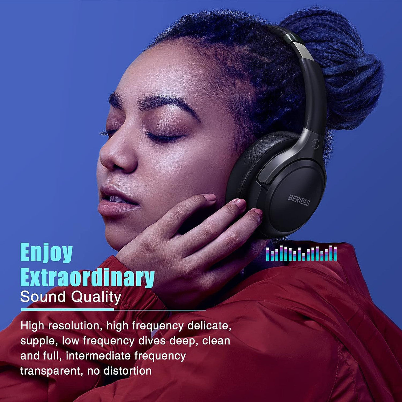 BERIBES Bluetooth Over Ear Headphones, 65 Hours Headphones, Wireless Bluetooth with 3 EQ Modes, HiFi Stereo, Built-in Microphone, Foldable Wireless Headphones for Mobile Phones/iPad/Laptops/PC, Black