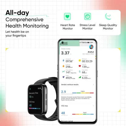 Realme Watch 3, Big dsplay of 1.8’’,  7 days battery, 110 sport modalities, Bluetooth Call without interruption, Black, One Size