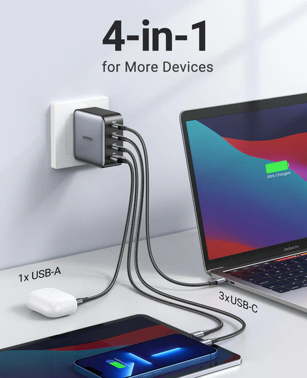 UGREEN Nexode 100W USB C Fast Charger 4 Ports GaN Tech USB C Plug Compatible with iPhone 16 Plus Pro Max 15 14 13 12 11 Galaxy S24 S23 S22 A15 Pixel 9 8 7 iPad MacBook Air Pro M3 M2 M1