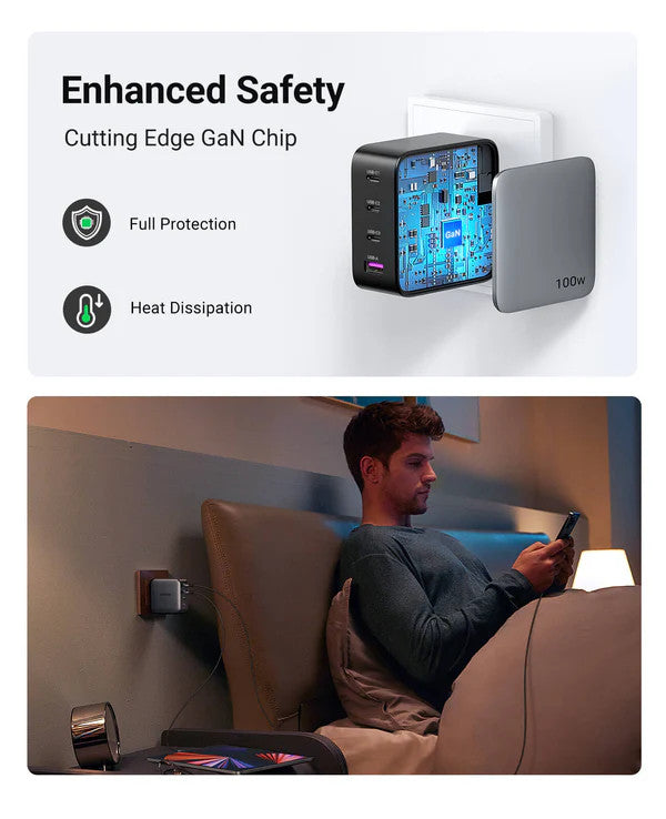 UGREEN Nexode 100W USB C Fast Charger 4 Ports GaN Tech USB C Plug Compatible with iPhone 16 Plus Pro Max 15 14 13 12 11 Galaxy S24 S23 S22 A15 Pixel 9 8 7 iPad MacBook Air Pro M3 M2 M1